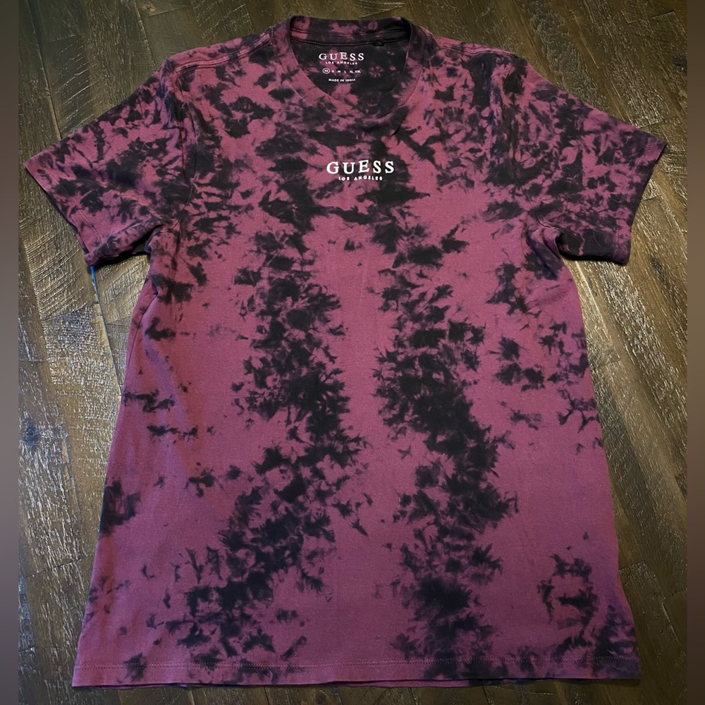 Guess Mens T-Shirt Short Sleeve Tee Tie Dye Crew Neck Cotton Purple Black XS